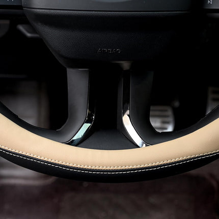 Microfiber Leather Steering Wheel Covers Universal 15 inch （Beige）