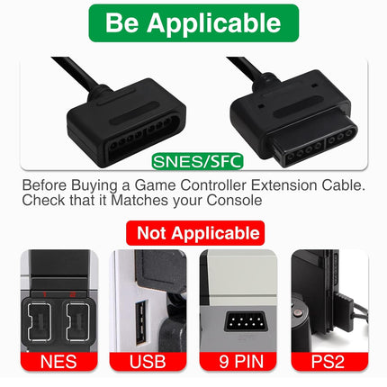 2-Pack Extension Cable for SNES Controller, 6FT/1.8M Replacement Cord for SNES/SFC Console & Controllers - Enhanced Gaming Comfort & Flexibility (2)