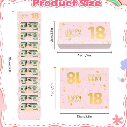 Pink 18th Birthday Money Envelope for Cash Gift Holder with Greeting Card for Girl Women Surprise Gift Idea with Clear Plastic Bag