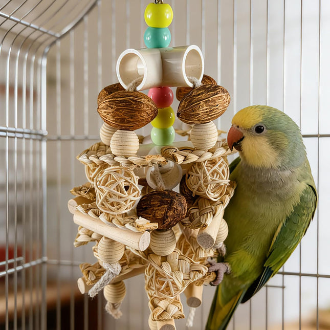 PawHaven RefugioPata Natural Wooden Parrot Toy - Safe Bird Chewing Toy for Parakeets — Pet Supplies