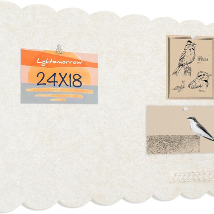 Lightomorrow Scalloped Bulletin Board, 24 x 18 Inches Felt Pin Board - Decorative Cork Alternative for Wall, Foldable Picture Self-Adhesive Vision Prayer Board with 20 Pushpins - Oatmeal
