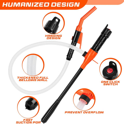 Electric Fuel Transfer Pump, 3.2GPM Portable Fluid Transfer Siphon Pump with Oil Pipeline, Battery Gas Pumps with 47 Inches Hose &Gloves for Car/RV(Orange)