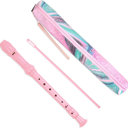 Recorder Instrument for Beginner Adults,8-Hole Soprano Descant Recorder Music Flute with Cleaning Rod & Case Bag For Home Entertainment(2-Pink Green Splash-ink)