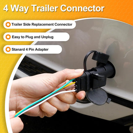 4 Pin Trailer Connector (2 Pack), 25 Inch 16 AWG 4 Way Male Trailer Light Plug with Dust Cover, Trailer Side Replacement Connector 4 Wire Pure Copper Trailer Wiring Harness Extension