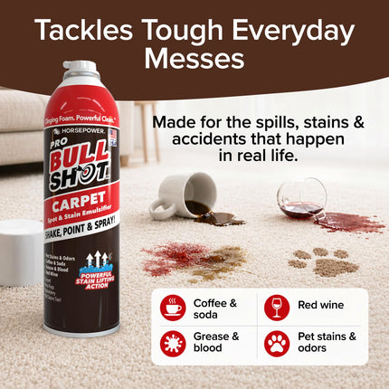 Bull Shot Pro Carpet, Professional Strength Carpet Spot & Stain Remover | Stain-lifting foam action, removes coffee, soda, wine, grease, new & old stains, just point & spray