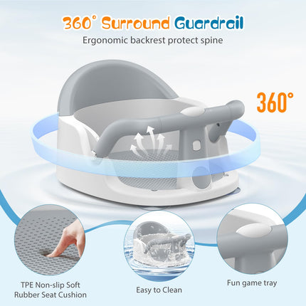 Baby Bath Seat for Babies 6 Months & Up Sitting Up, Non-Slip Baby Bath Chair with Suction Cup, Safe and Comfortable Portable Infant Bath Seat for Bathroom, Bathtub Tub, Easy to Clean (Grey)