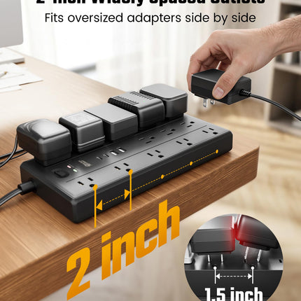 10Ft Extension Cord with Multiple Outlets, Flat Plug Power Strip - photo 6