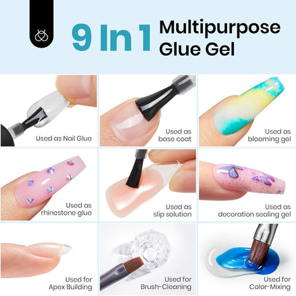 beetles Gel Polish 9 In 1 Gel Nail Glue for Clear Acrylic Nail Tips 2 Pcs 15ml Long Lasting Nail Gel Kit for False Nails Tips, Base Blooming Nail Gel, Spring Nail Art, U V Light Required