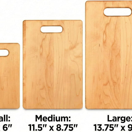 Handcrafted Maple Wood Cutting Board with Built-In Handle – Premium U.S.A. Made, Multiple Sizes – Thick Solid Maple, Chopping Block Perfect for Kitchen Prep or Personalized Engraved Gifts (Small)