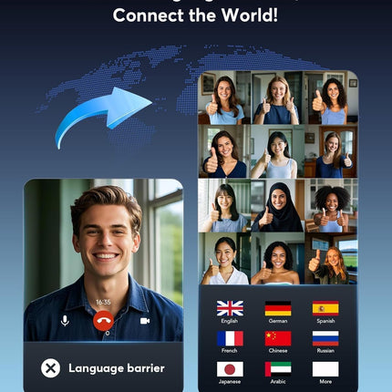 AI Translation Earbuds, 198+ Languages Real-Time Translator, 60H Playtime Audifonos Traductores Inglés Español, 3-in-1 Translating Headphones for Travel, Business & Learning