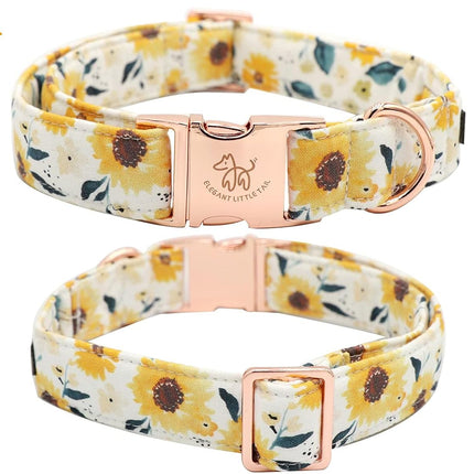 Elegant little tail Dog Collar, Sunflower Pattern Pet Collar Durable Cute Dog Collars Summer Fall Female Pet Gift Adjustable Dog Collar for Medium Dogs