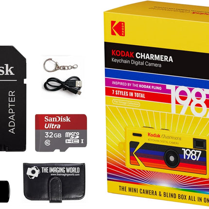 Kodak Charmera Key Chain Digital Camera (Random Style Blind Box) with 32 GB Micro SDHC Card and Reader, Memory Card Wallet Bundle