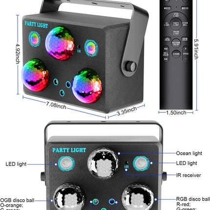 Party Lights,Disco DJ Strobe Light Rave Stage Projector Effect Dance Club Light Sound Activated with Remote Control for Parties Home Show KTV Pub Dance Christmas
