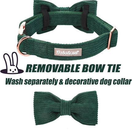 Green Dog Collars for Small Dog,Cute Corduroy Dog Collar with Bow Tie Safety Metal Buckle Adjustable Puppy Collars for Small Medium Large Boy&Girl Dogs,S-Neck 10"-16"