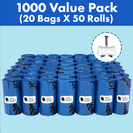 1000 bolsas para desechos de perro con dispensador y amarre para correa, 9" x 13", azul, 1000 unidades