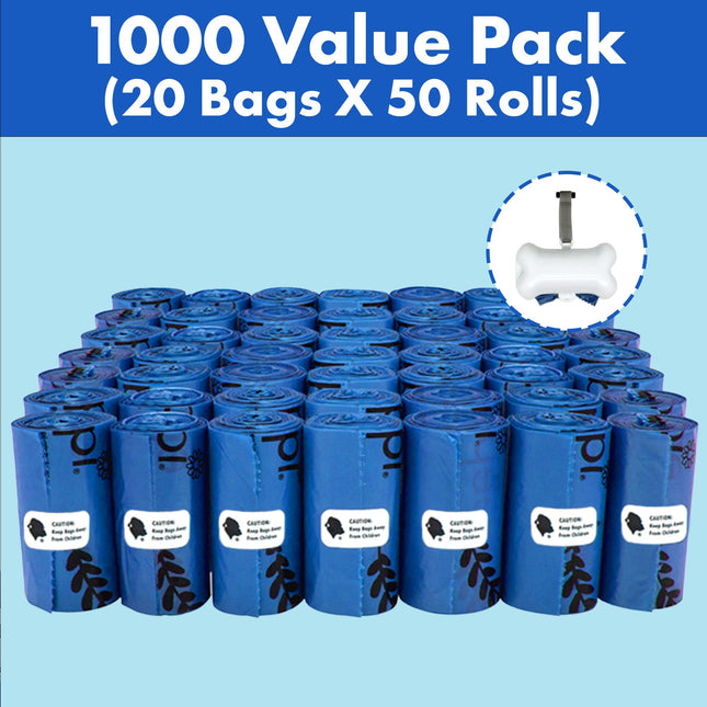 1000 Dog Poop Waste Bags with Dispenser and Leash Tie, 9" x 13", Blue, 1000 Count - photo 2