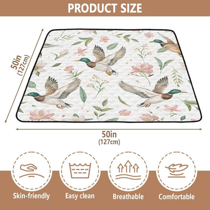 Mallard Ducks Baby Play Mat for Floor 50" X 50" Foldable Waterproof Non-Slip Playmat for Baby Playpen Quilted Crawling Mats Game Rug