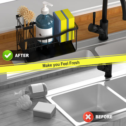 Organizador Maifan para fregadero con portacepillo y bandeja autodrenante de acero inoxidable, organizador antioxido para esponja y jabón