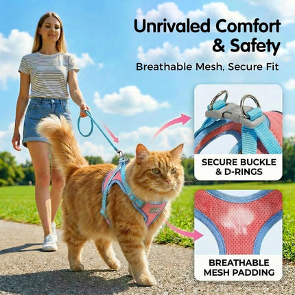 Cat Harness and Leash, Escape-Proof Cat Harness Set, Adjustable Step-in Pet Harness for Walking for Small Medium Dogs/Cats (Blue, M)