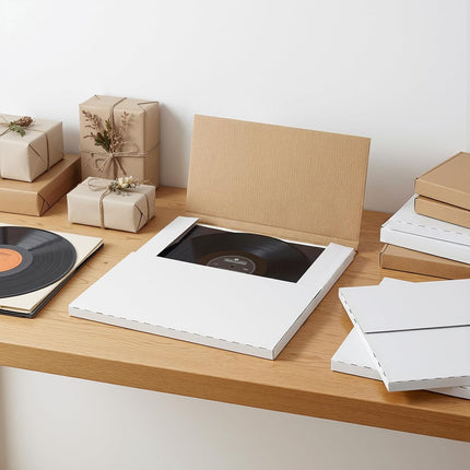 HORLIMER 12.8x12.8x1 Vinyl Record Shipping Boxes Set of 25, White Corrugated Cardboard Mailer Box for Mailing, Packaging, Moving Storage