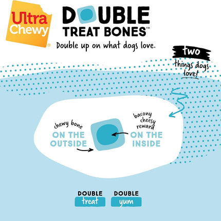 Ultra Chewy Double Treat Bones: Long-Lasting Dog Treats Made in USA for Large and Small Breeds, Highly Digestible, Ideal for Aggressive Chewers (Bacon & Cheese, 24 Count)