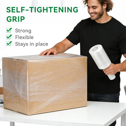 5" x 1200' Plastic Shrink Wrap Roll for Moving – 80 Gauge, 500% Stretch Saran Wrap, Heavy Duty Stretch Wrap for Shipping, Packing, Pallet & Furniture Protection – 12 Rolls with Handles