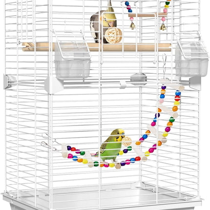 24.8 Inch Bird Cage,Parakeet Cage with Ladder,Swing,Perch,2 Feeders,Small to Medium Birds Cage for Cockatiels, Lovebirds,Parrot (White)