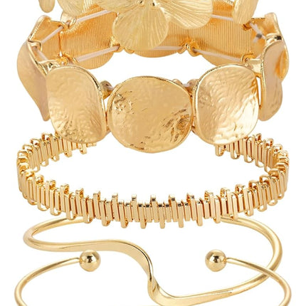 Mantveil 6PCS Chunky Gold Bangle Bracelets for Women, Dainty Gold Plated Cuff Bracelets, Boho Stackable Bangles Fashion Jewelry Gifts for Birthday Christmas Mother's Day