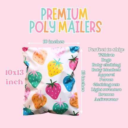 6x9 Colourful and Stylish 25 Pack Poly Mailer Bags with Unique Designs | Waterproof, Tear-Resistant, Durable Shipping Bags Ideal for Gifts, Small Businesses, and Secure Packaging | Colorful Strawberry