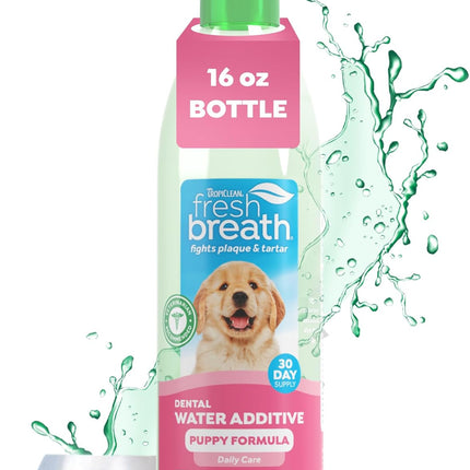 TropiClean Fresh Breath Water Additive for Puppies, Teeth Cleaning and Breath Freshener Solution, No Toothpaste or Toothbrush Required, 16oz.