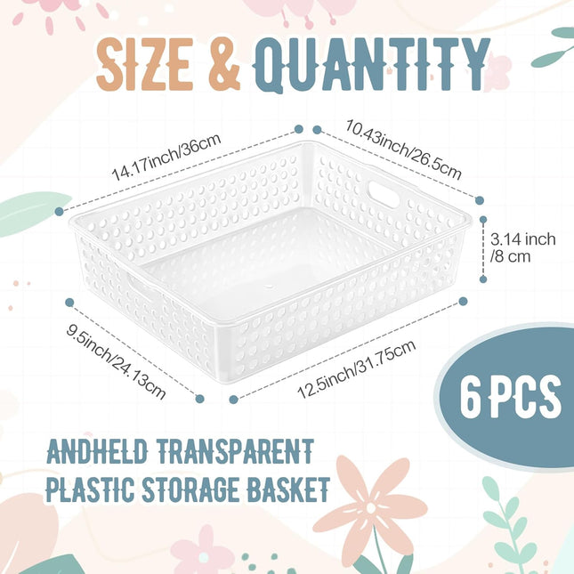 6 Pack Classroom Storage Baskets with Handle 14''x10'' Paper Tray