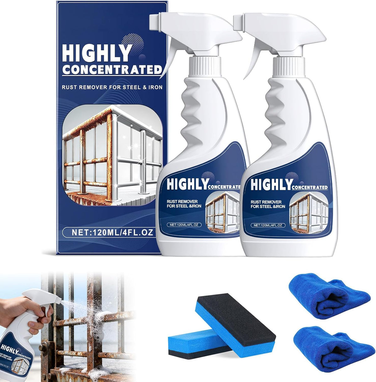 2PCS Rust Remover Spray for Metal, Powerful Rust Remover Heavy Duty Metal Cleaner, Multipurpose Rust Stain Remover for