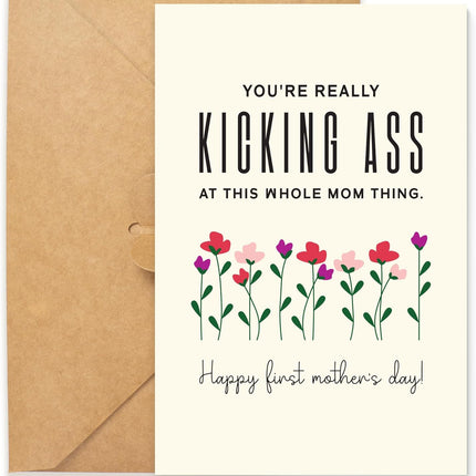 Funny Mothers Day Card For Mom From Son, Daughter, Kid, For Wife From Husband, Happy Card For First Time Mama, Cute, Gag, Hilarious, Humor Gifts Ideas For Bonus, Stepmom, 8"x5.3" (1st Mother's Day)