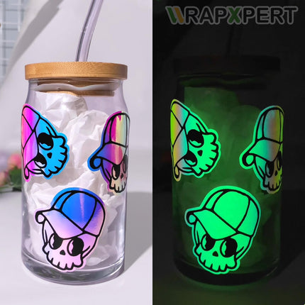 Vinilo adhesivo permanente que brilla en la oscuridad, holográfico iridiscente, opal white glow green para envolver, stickers, calcomanías, letras, 12" x5ft