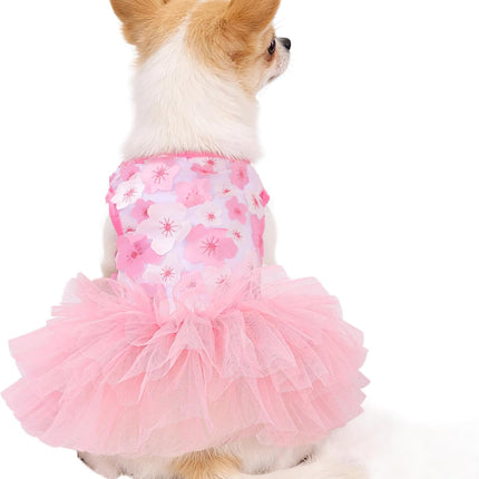 Dog Dress, Fashion Puppy Tutu Princess Dresses for Small Dogs Girl, Sweet Skirt with Dog Bowknot Clips, Spring Dog Cat Clothes Pet Apparel (Pink Floral Dress, XXX-Small)