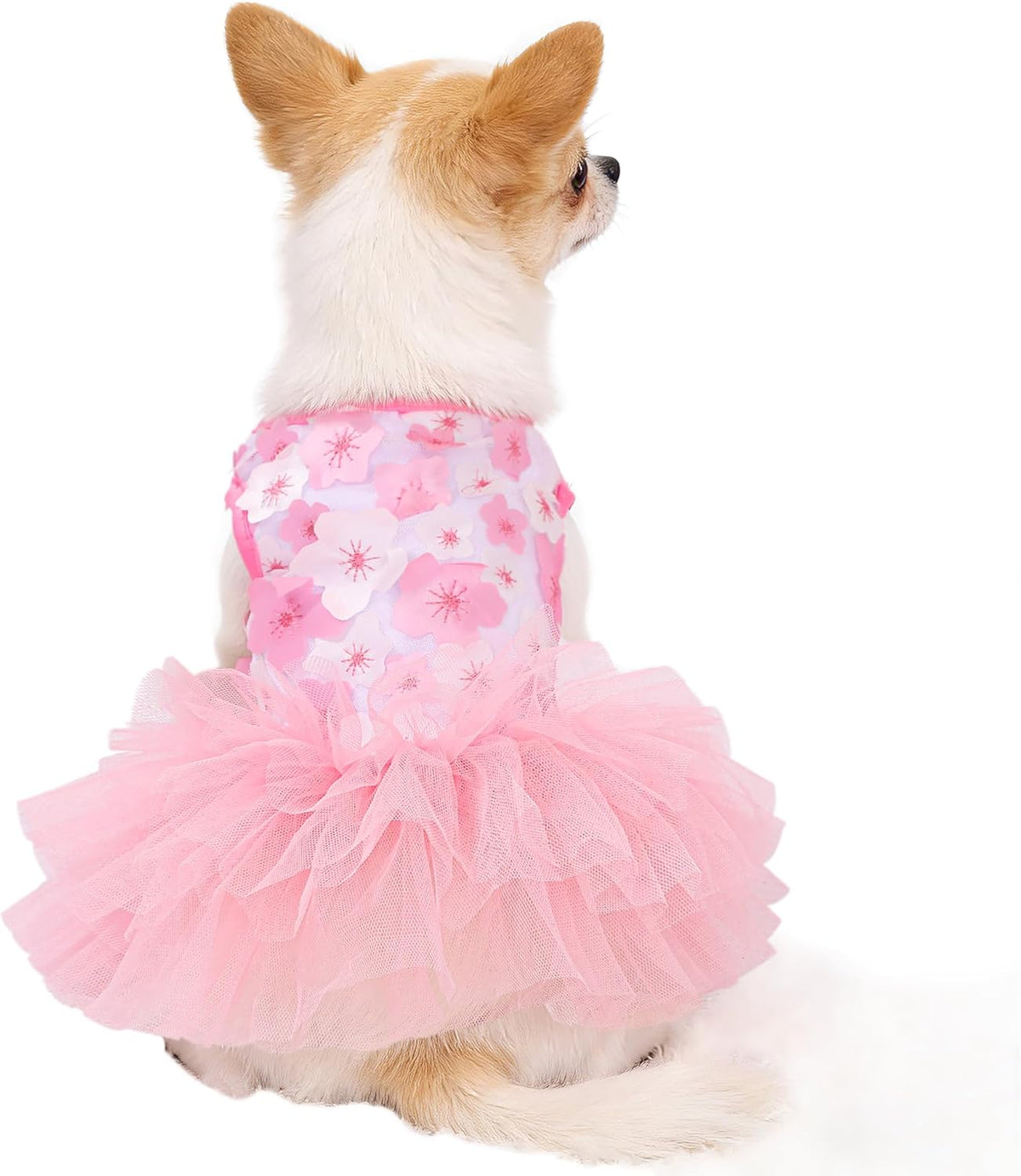 Pink Floral XXX-Small Dog Princess Dress with Bow Clip - photo 3