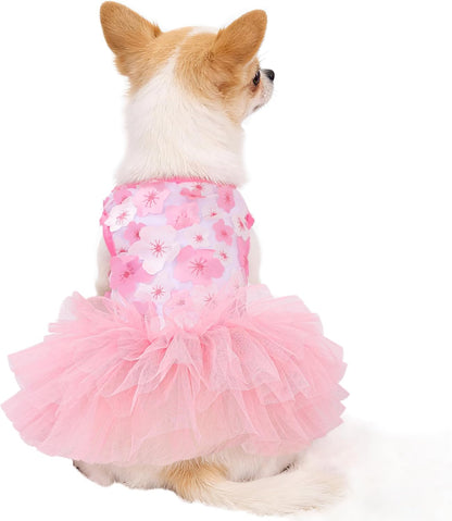 Pink Floral XXX-Small Dog Princess Dress with Bow Clip - photo 3