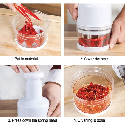 Manual Vegetable & Food Chopper – Handheld Onion, Garlic, Nut & Veggie Cutter, Easy Push-Press, Dishwasher Safe, White