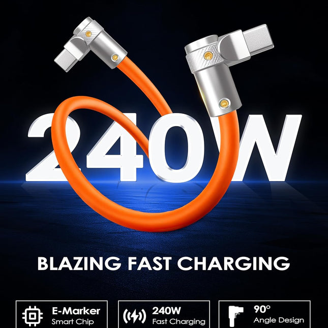 90 Degree 240W Fast Charging Cable Right Angle USB C Cable Silicone Charging Cord Compatible with iPhone - photo 2