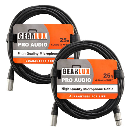 XLR Microphone Cable, Fully Balanced, Male to Female, 25 Feet - 2 Pack