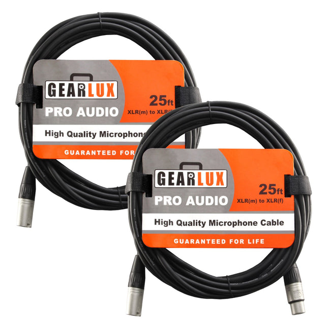 XLR Microphone Cable, Fully Balanced, Male to Female, 25 Feet - 2 Pack
