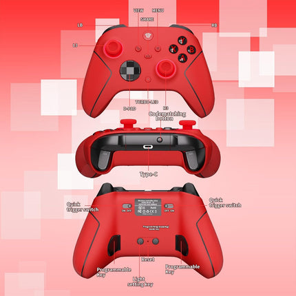 SZDILONG 2.4GHz Wireless Controller for Xbox Controller, Xbox One Series X|S Consoles, PC Windows, Steam, with 7 Colors RGB Light/1000mAh Battery/Programmable/Turbo, Dual Vibration/3.5mm Audio Jack (RED)