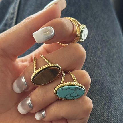 Geometric Oval Statement Ring for Women Open Band Wrap Finger Rings
