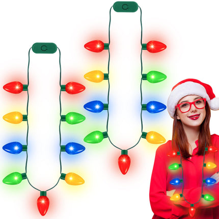 2Pack Christmas Light Necklace 9 LED Bulbs 3 Flash Modes Ugly Sweater Light