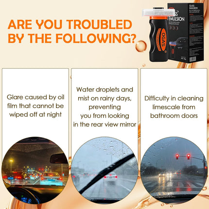 Car Glass Cleaner & Oil Film Remover, Handheld Windshield Cleaner Tool, Automotive Window Emulsion with Built-in Sponge Brush, Heavy Duty Water Spot & Stain Remover for Clear Vision