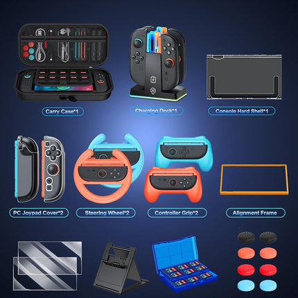 Auarte [Charge Inside] Switch 2 Carrying Case for Nintendo Switch 2 Console 2025 / Switch Original/Switch OLED, Slim Travel Carry Case for Switch 2 Accessories with 10 Game Card Storage (Black- 23 in 1)