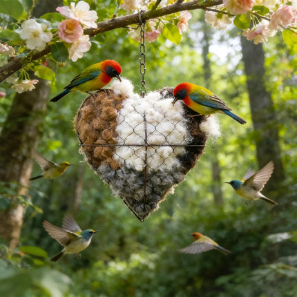 Handmade Fiber Bird Nesting Heart,Birds Nests Material Holder,Tree Shelter for Wild Bird,Hummingbird Houses Nest Boxes Gifts for Outside Garden Art Birdhouse, Birds Lovers