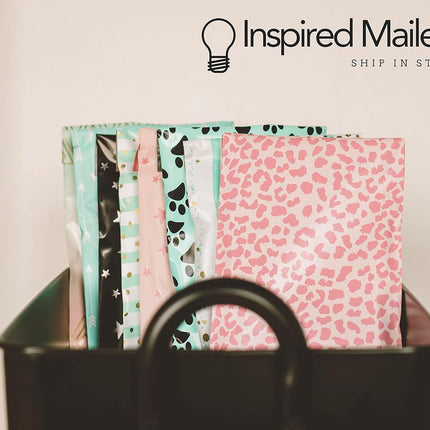 Inspired Mailers - Large Poly Mailers 14.5 x 19-50 Pack - Rose Gold Cheetah Design - Shipping Bags and Mailing Envelopes for Packaging