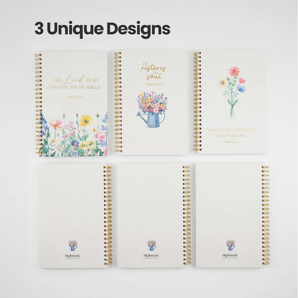Christian Notebook Set of 3 – Scripture Botanical Spiral Journal for Women – 100 GSM No-Bleed Bible Study Supplies – 3 Floral Lined Notebooks for Prayer Journal, Sermon Notes, and Devotionals