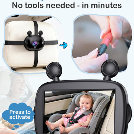 Yakry HD 1080P Baby Car Camera: Easy to Install 150° Wide Angle Car Seat Camera - Ultra-Clear Night Vision Full Backseat View - Safe Driving for Infants Kids Toddlers